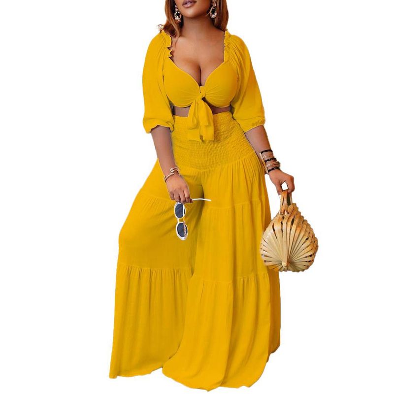Women's Clothing women's summer fashion casual street suit pleated sexy solid color foreign trade two piece suit_autovado.com