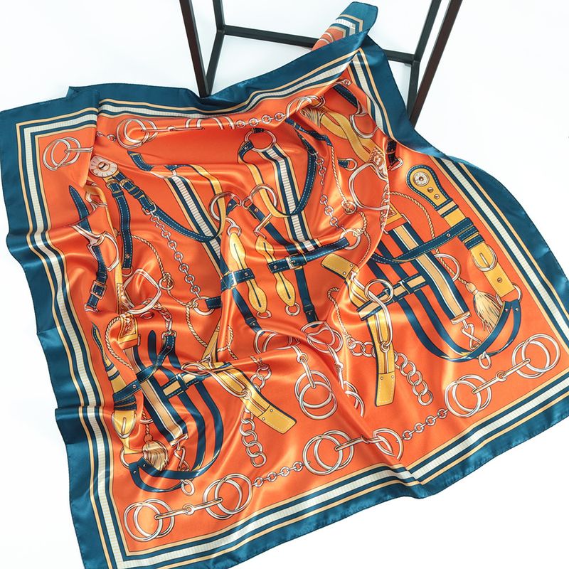 Unisex All vintage chain printed silk scarf satin color 90cm fashion square shawl woman_autovado.com
