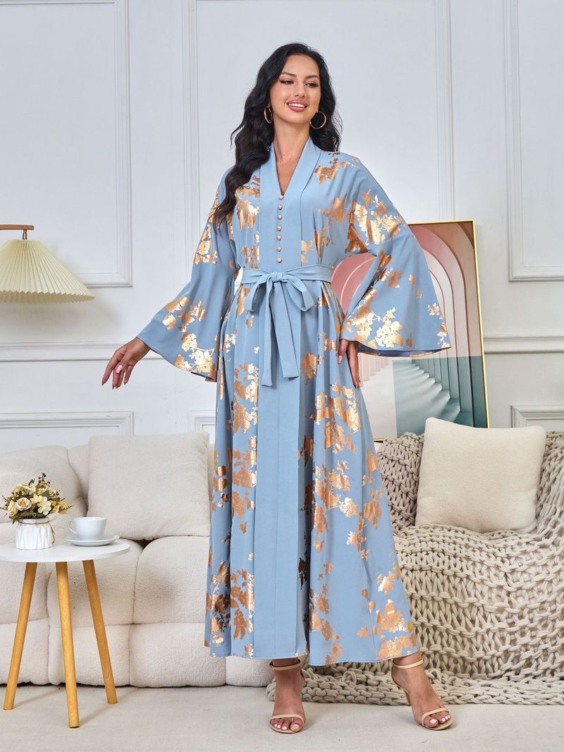 Women's Clothing Middle Eastern Muslim women's fashion new style gold stamped evening dress Arabic dress Kaftan robe_autovado.com