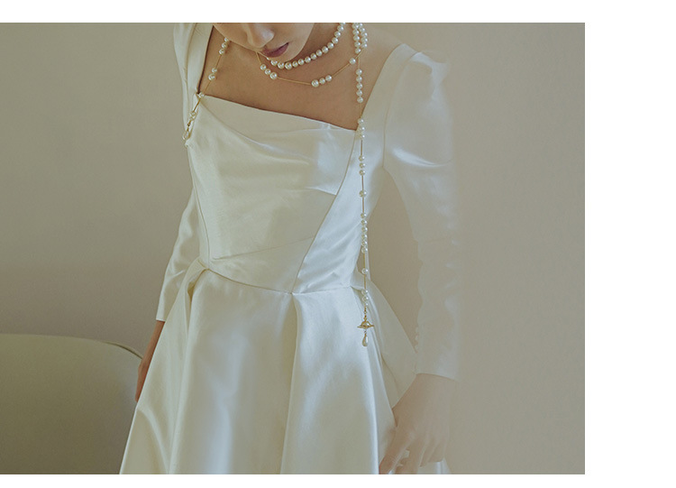 Satin wedding dress bride 2024 new French simple retro long-sleeved wedding dress niche welcome evening dress_autovado.com