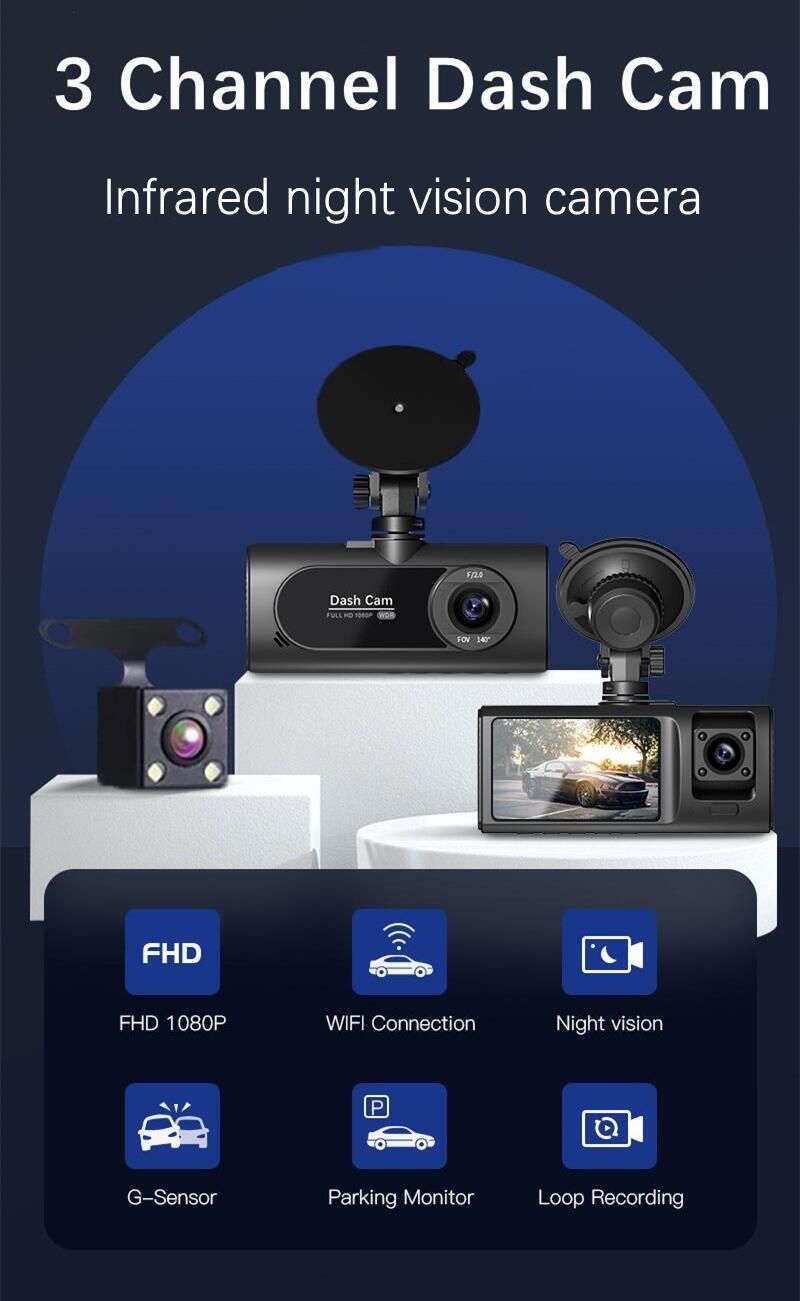 new V20 three-record driving recorder 1080p night vision three-lens WIFI recorder reversing visual_autovado.com