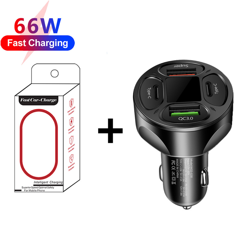 66W 2USB+2Type-c digital display car charger supports super fast charging car charger fast charging car charger_autovado.com