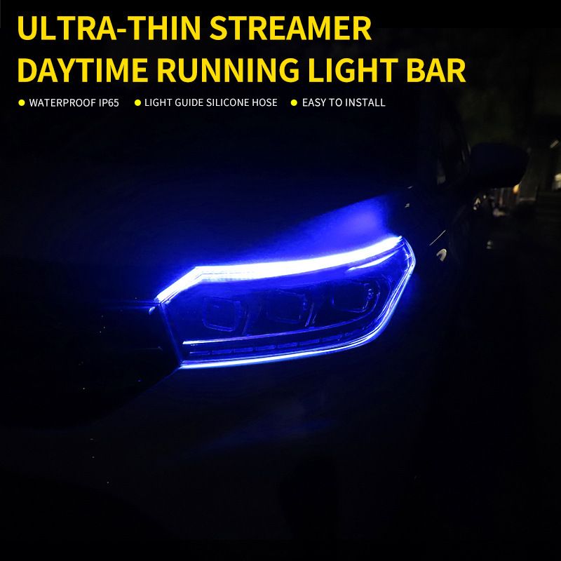 Car Ultra-Thin LED Daytime Running Guide Flowing Dual Color With Turn Signal Universal Silicone Decorative Light Strip_autovado.com