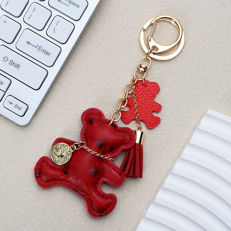 Ins Style Cute Necklace Bear Leather Key Pendant Creative Cartoon Ladies Bag Car Key Chain_autovado.com