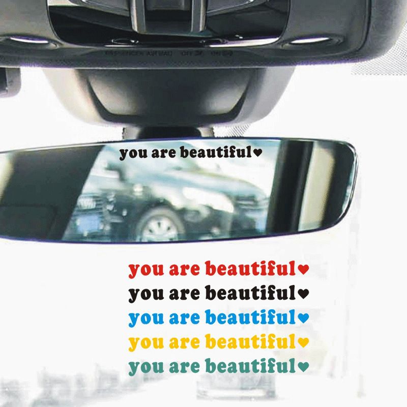 car interior makeup mirror rearview mirror cover sticker you are beautiful motorcycle electric car sticker_autovado.com