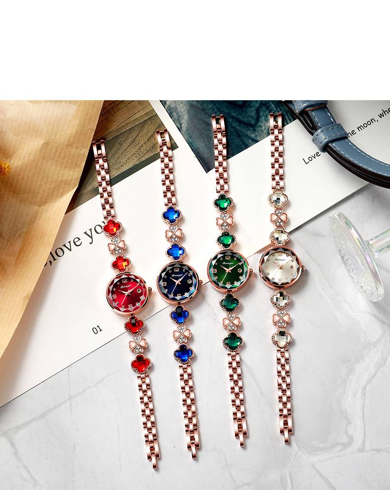 Women's Watch Four-leaf Clover Charm Quartz Bracelet Watch Luxury Rhinestone Analog Stainless Steel Waterproof Wrist Watch _autovado.com