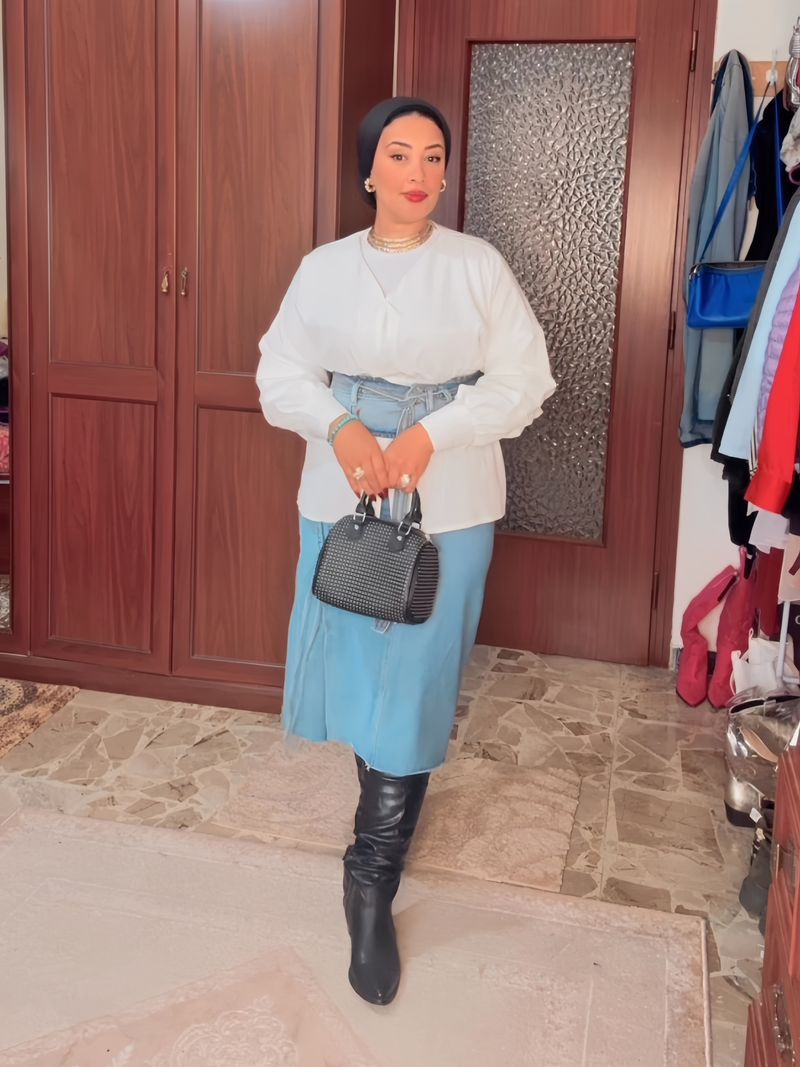 Women's Plus Size Suit Waist Shirt Denim Skirt Two Piece Suit Trendy_autovado.com