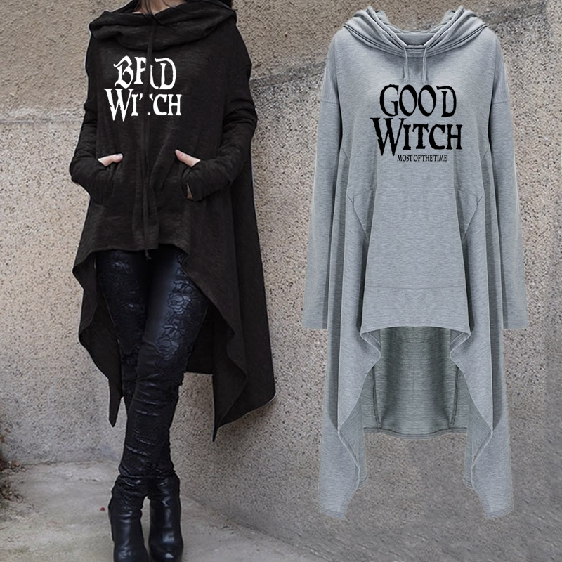 Long dress Hoodies For Women Halloween good witch Letters Print cloak Punk Hoodies Woman Kawaii Sweatshirt Femmes Tops_autovado.com