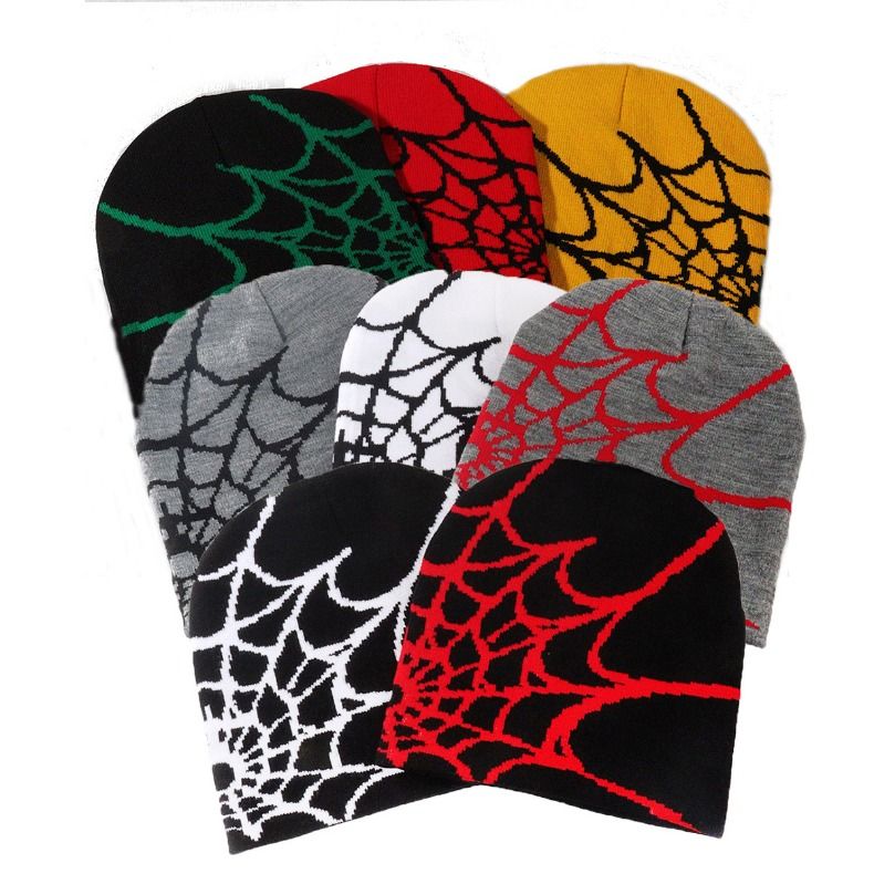 Hot Sale Fashion Knitting Spider Web Design Hat for Men Women Pullover Pile Y2k Goth Warm Beanie Hats New Hip-hop Street Cap_autovado.com