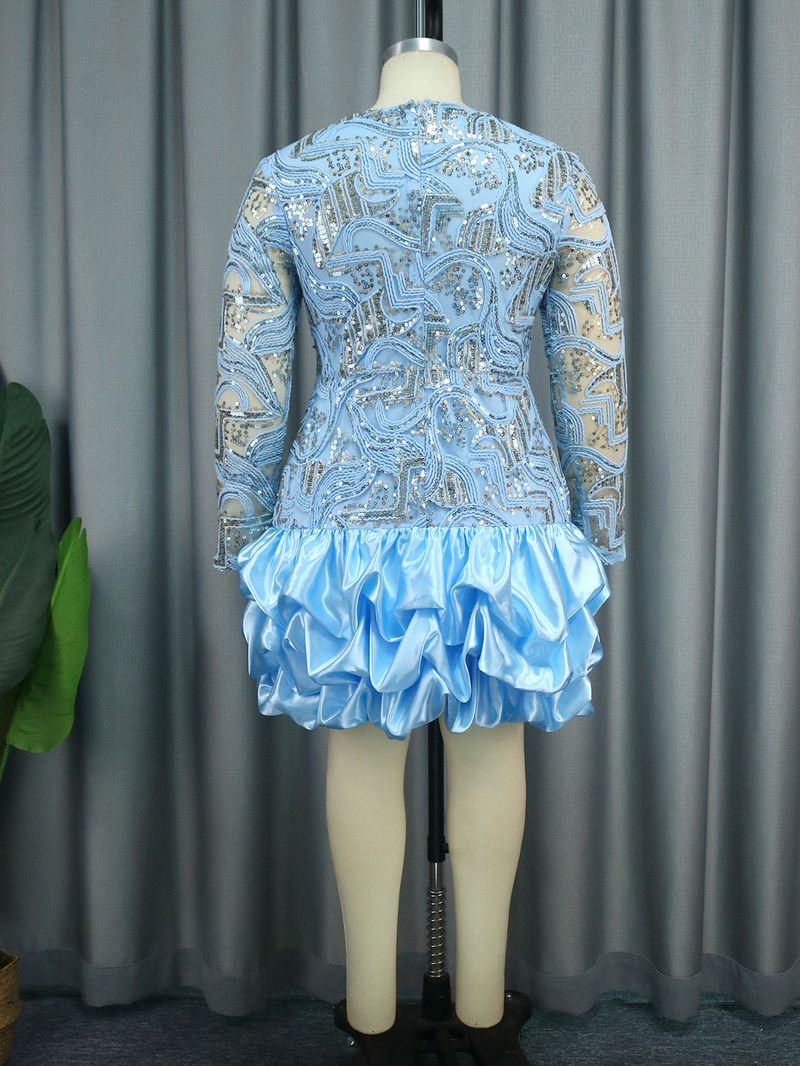 Large size women's V-neck sequined dress Birthday party dress Party dress_autovado.com