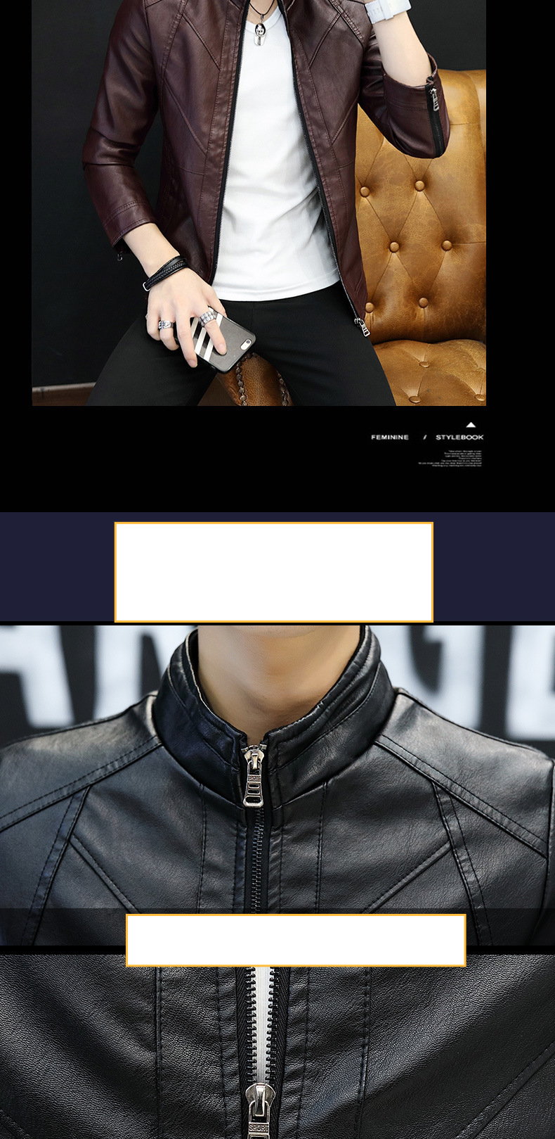 Men's Clothing Autumn and Winter Men's PU Leather Jacket Men's Thin Casual Men's Jacket Stand Collar Slim Leather Jacket Youth_autovado.com