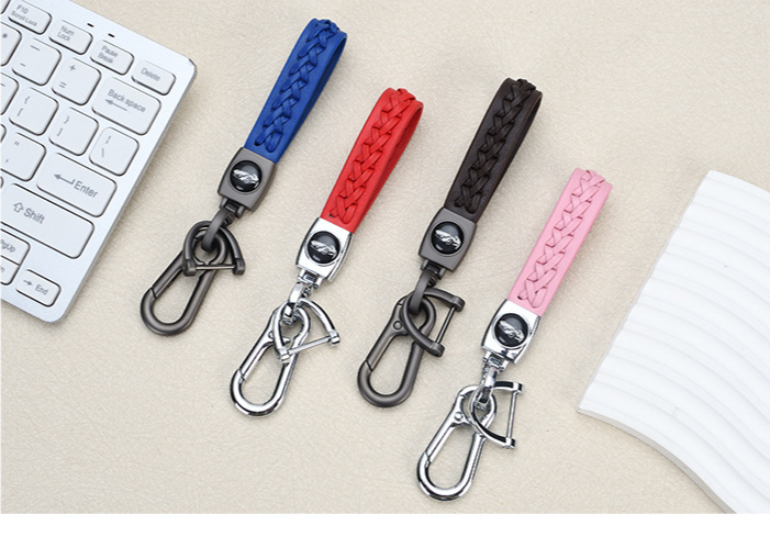Lambskin Braided Car Keychain Hand Woven Rope Couple Keychain Car Metal Keychain_autovado.com