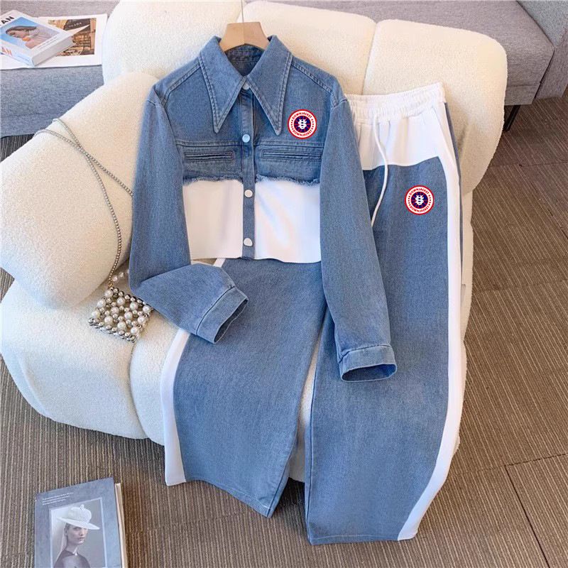 Denim Two-piece Set, New Spring And Autumn Style, Long-sleeved Top And Wide-leg Pants._autovado.com