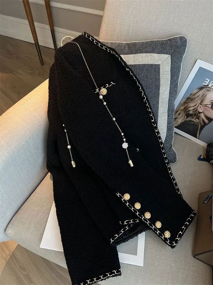 Women's Clothing light luxury small tweed black short jacket all-match royal sister style baseball jacket spring_autovado.com