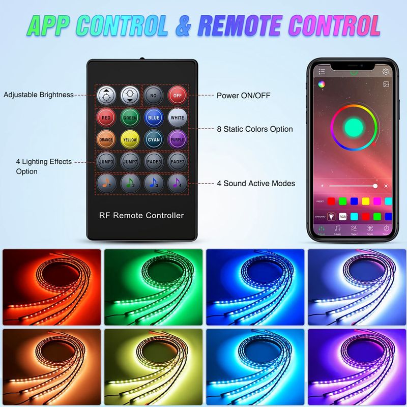 Compatible Car Underbody Decorative One-to-Four Voice-Controlled Atmosphere Colorful Remote Control Mobile APP Ambient_autovado.com