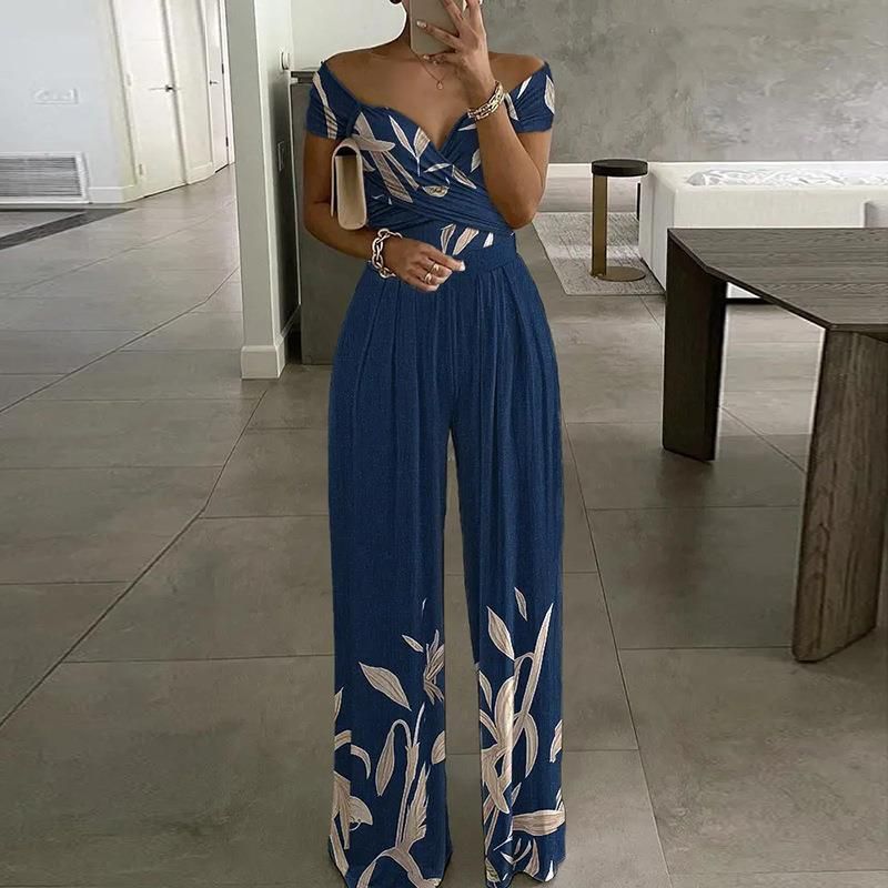 2023 Women's Fashion One Shoulder Print Temperament Commuter Casual High Waist Jumpsuit Women_autovado.com