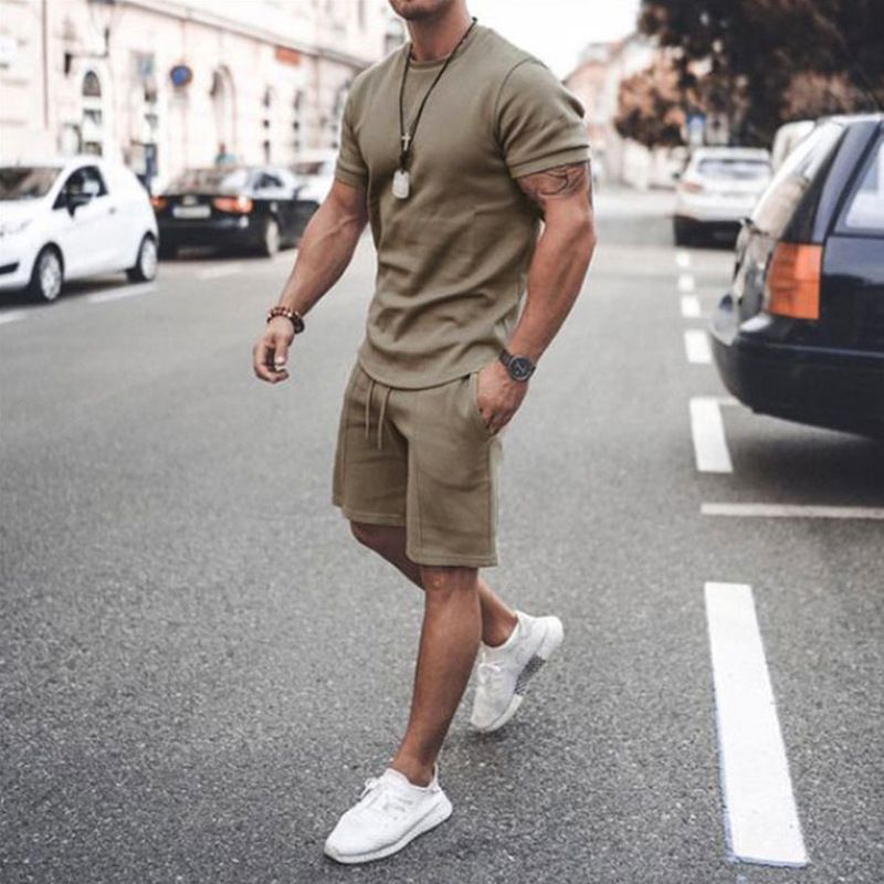 Men's short-sleeved shorts two-piece sports and leisure suit_autovado.com