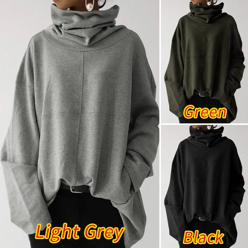 Women's Clothing Autumn and Winter Women's New Loose Casual Long Sleeve High Collar Pullover Solid Color Pocket Jacket Sweatshirt_autovado.com