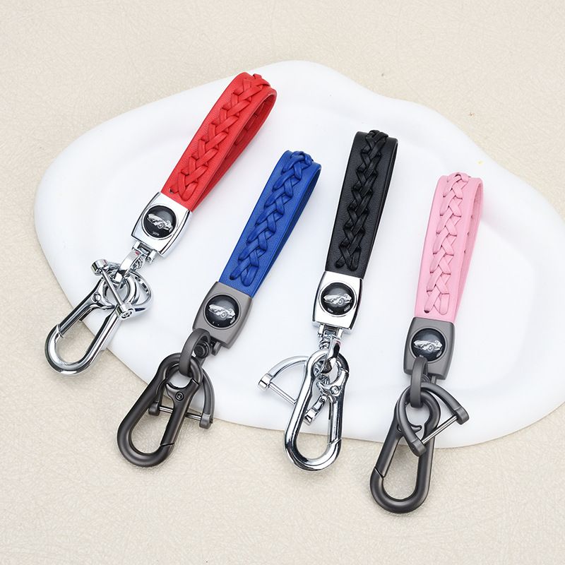 Lambskin Braided Car Keychain Hand Woven Rope Couple Keychain Car Metal Keychain_autovado.com