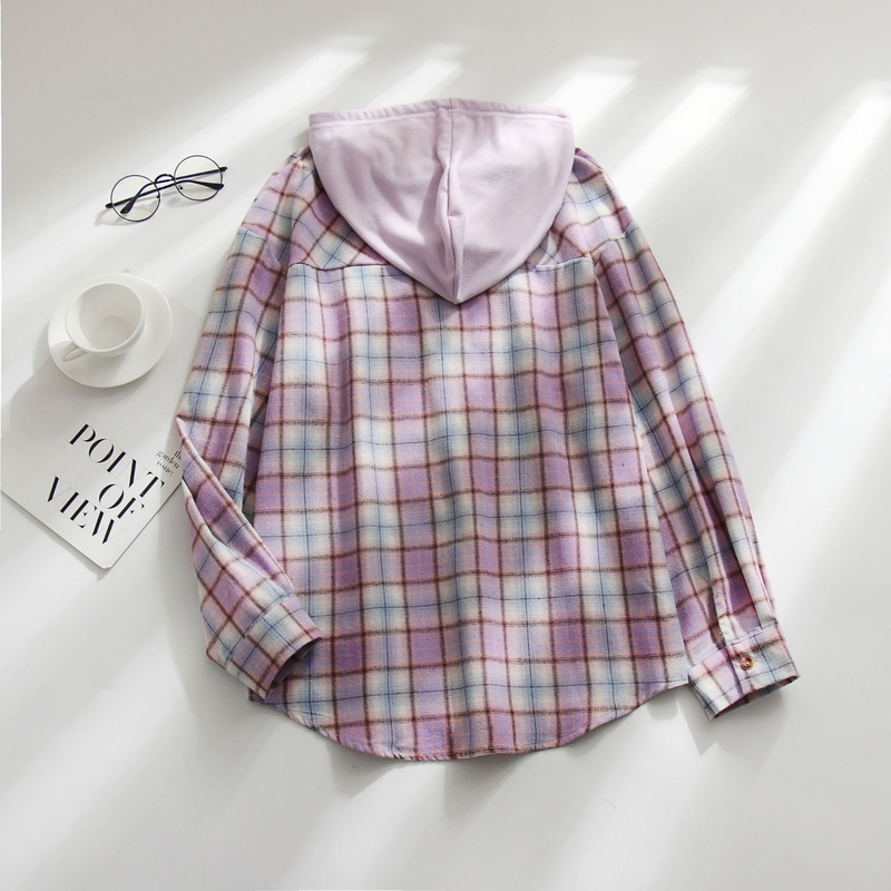 Women's Clothing autumn and winter new hooded sweatshirt buttoned casual shirt jacket_autovado.com