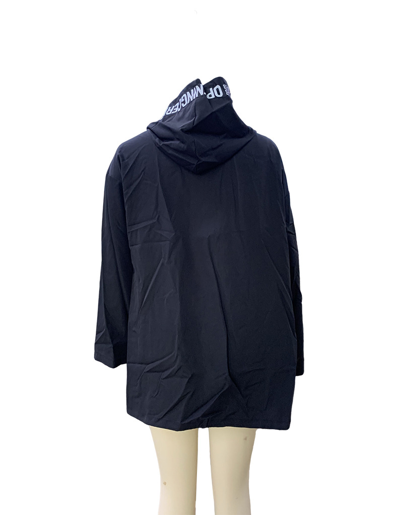 Women's solid color loose casual temperament hooded raincoat windbreaker jacket_autovado.com