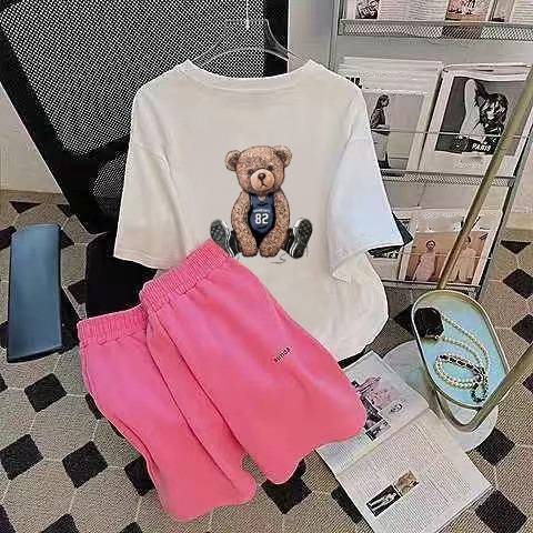 Women's Loose and slim casual fashion sports suit for women trendy short-sleeved T-shirt + shorts two-piece suit_autovado.com