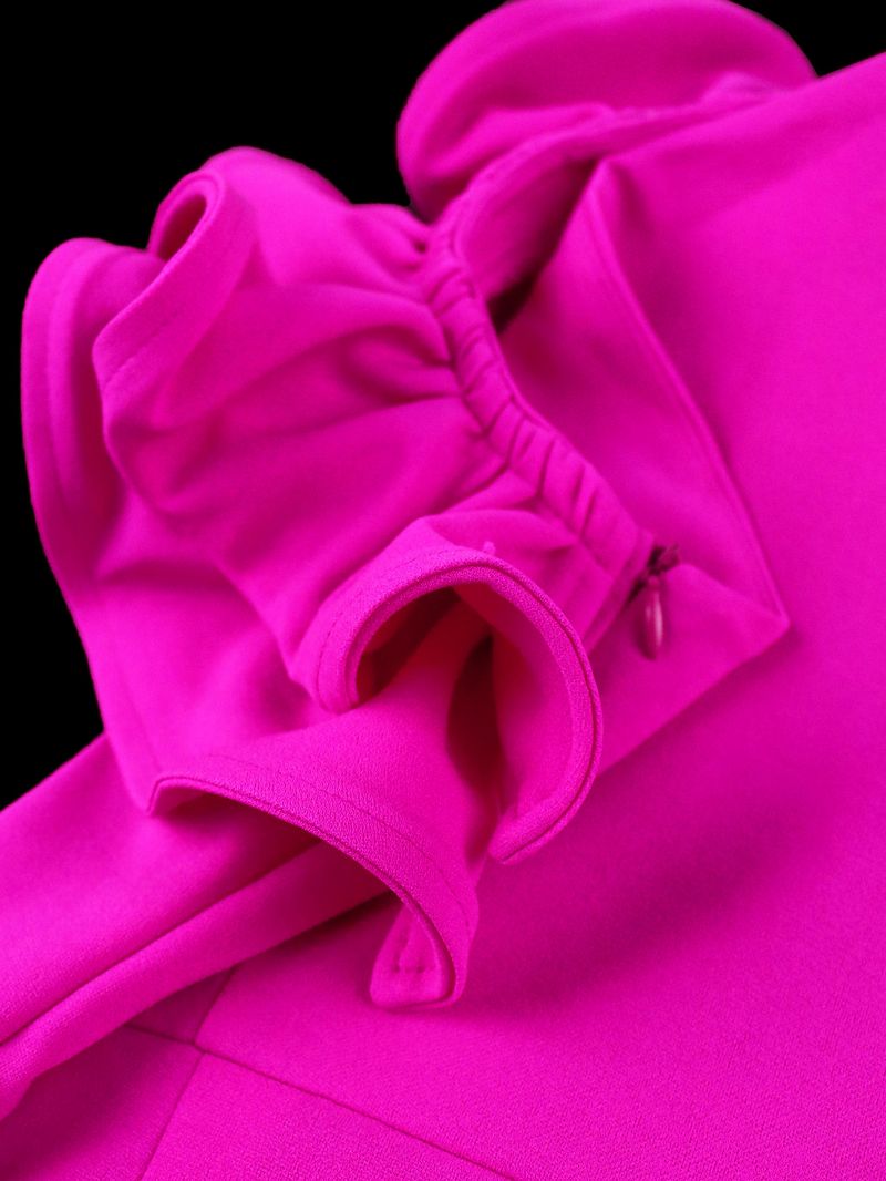 Women's oblique collar ruffle jumpsuit Commuter style high waist casual tights Jumpsuit_autovado.com
