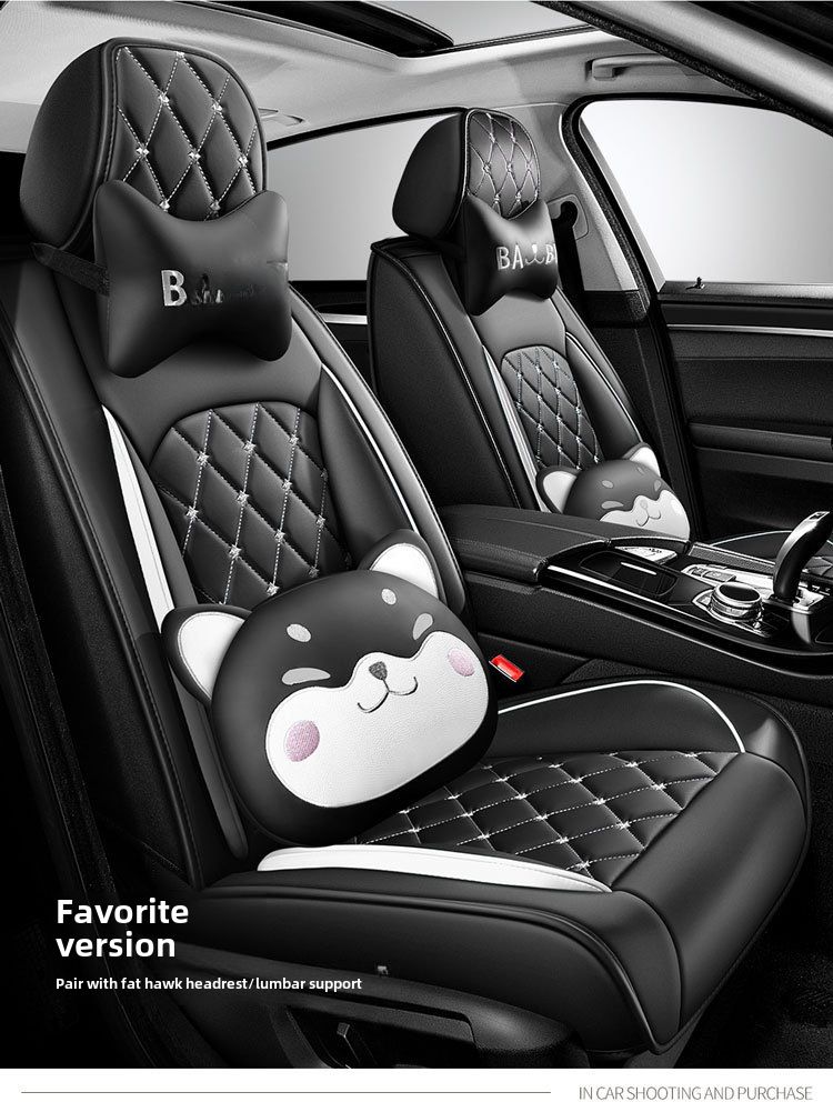New Crown All-inclusive Full Leather Diamond Four Seasons Car Cushion Four Seasons Universal Dog Head Cartoon Car Seat Cover_autovado.com