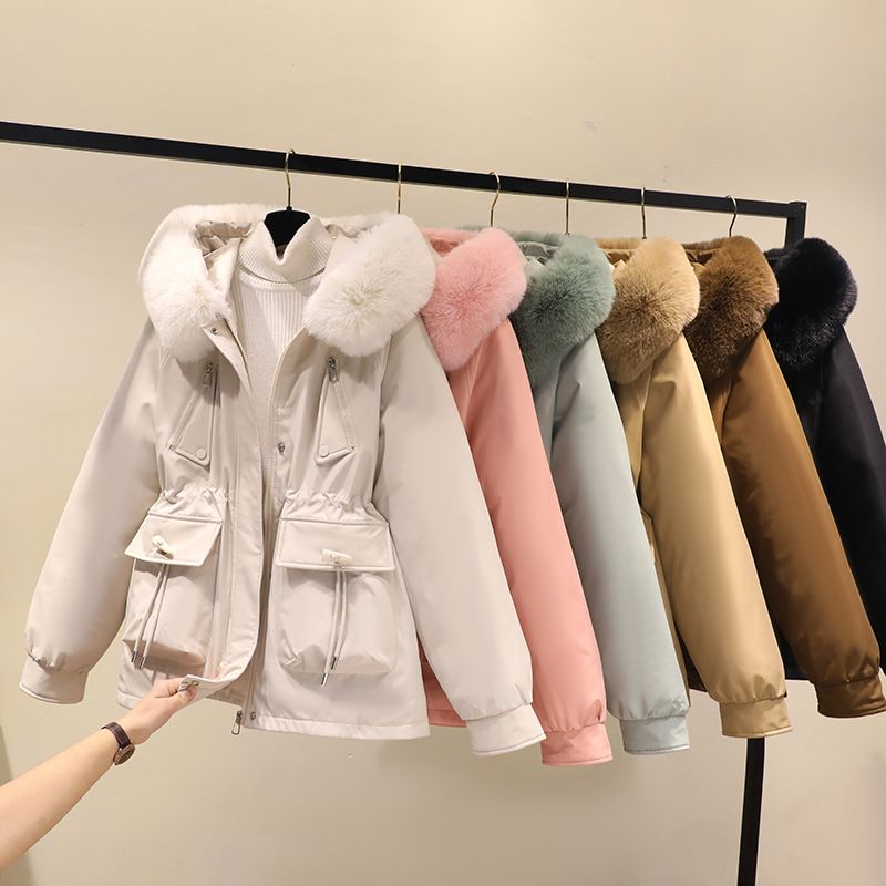 Women's Clothing Horn button parka women's autumn and winter new slim down cotton jacket fashionable plus velvet thick fur coat_autovado.com