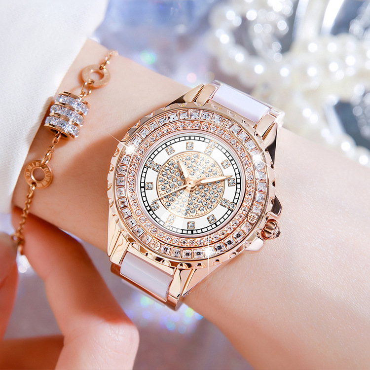 Watch for Women Ceramic Strap with Full Diamond Dial Quartz Ladies Fashion Watch Waterproof Stainless Steel Wristwatch_autovado.com