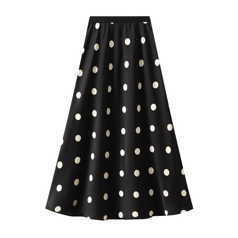 The new acetic acid wave point half skirt women's French retro satin A-line skirt fishtail skirt_autovado.com