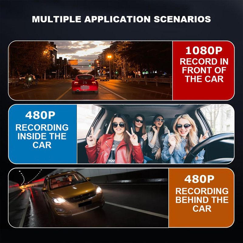 Driving recorder HD 1080P with WiFi with display three-recording three-lens car front car rear reversing image_autovado.com