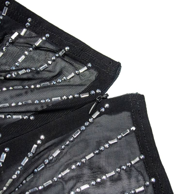 Women's solid color mesh rhinestone long-sleeved short skirt dress_autovado.com