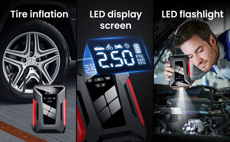 28000 MAh Jump Pump Multi-Function 4In1 Air Compressor Power Bank Battery Starter Start Car Tire Inflator_autovado.com