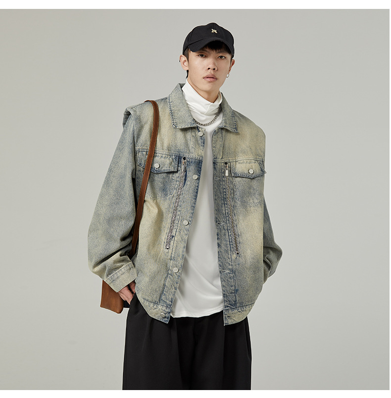 New American vintage washed loose and versatile denim jacket for men with a high-end feel, explosive street workwear jacket, retro jacket_autovado.com