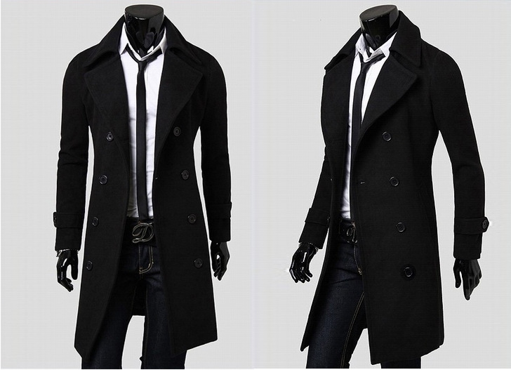Men's autumn and winter long double-breasted trench coat men's woolen coat slim tweed coat men_autovado.com