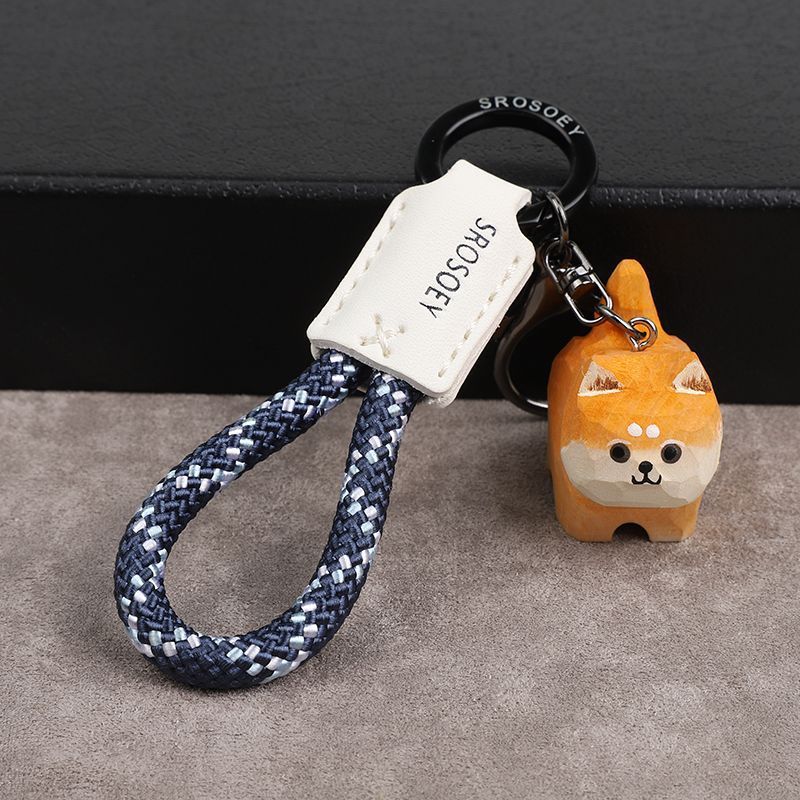Woodcarving Shiba Inu Creative Cute Keychain Keychain Car Safety Braided Keychain Gift For Boyfriend And Girlfriend_autovado.com