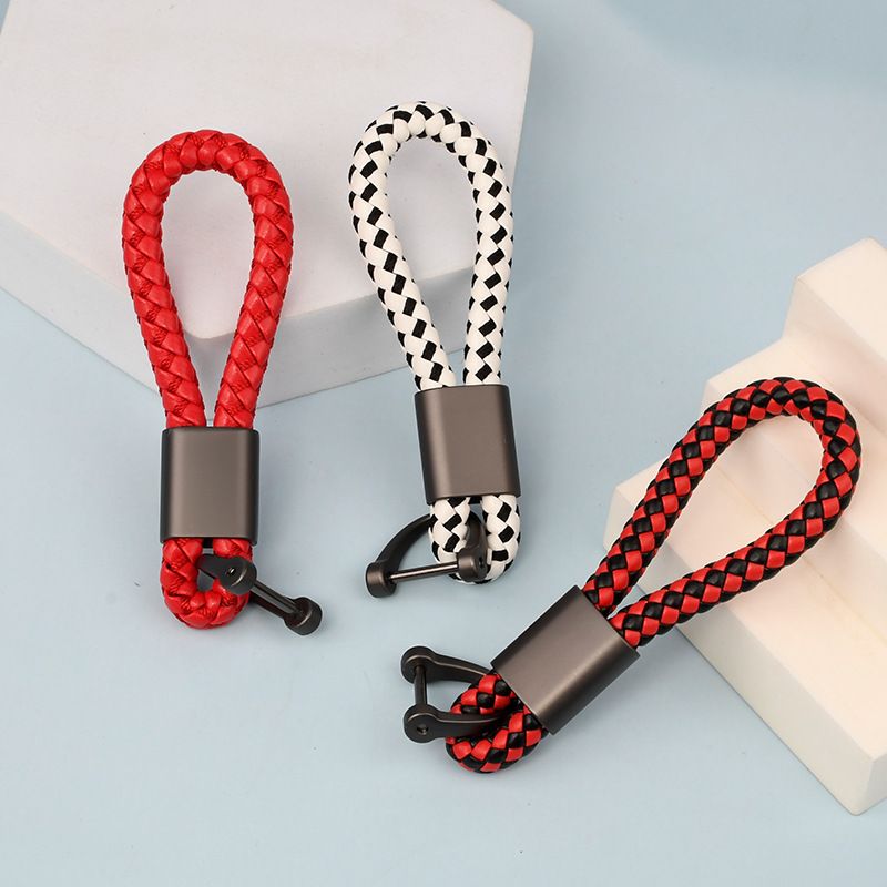 Simple Braided Rope Keychain Car Leather Decorative Keychain Fashion Creative Bag Portable Anti Lost Horseshoe Buckle_autovado.com