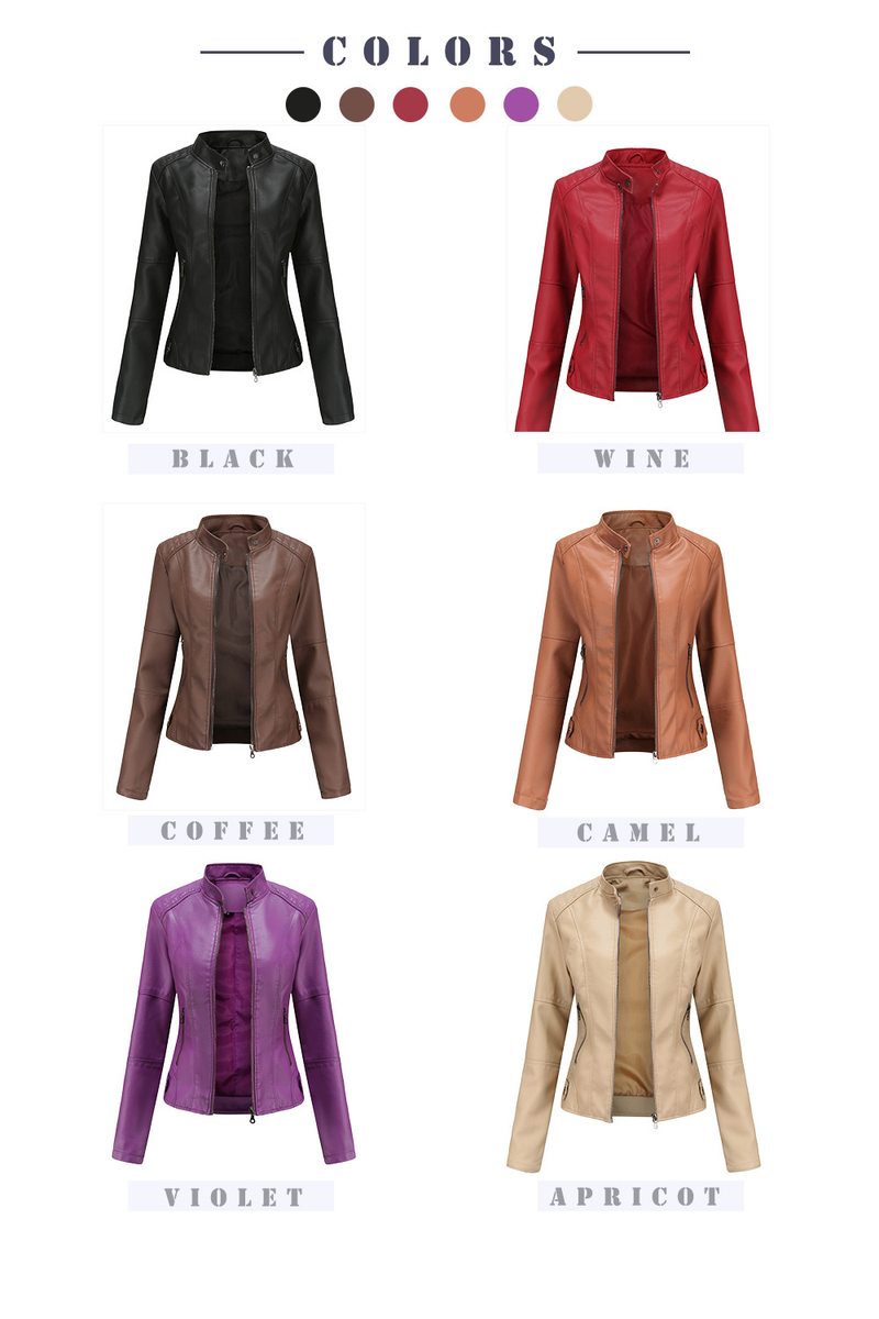 Women's slim jacket Jacket Women's biker jacket large size standing collar leather jacket_autovado.com