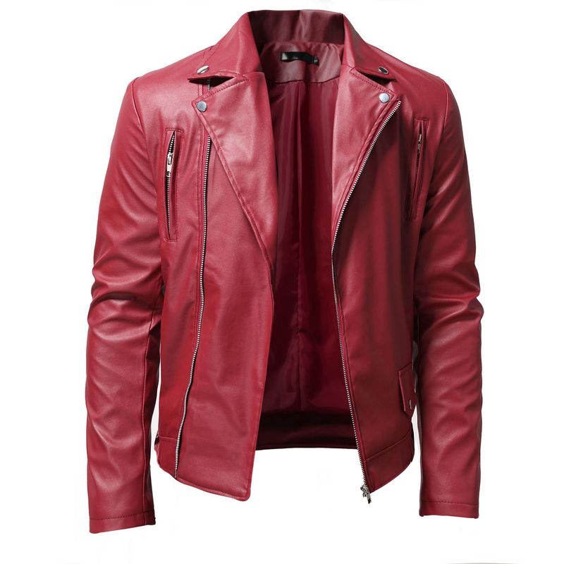 Men's PU Leather Jacket Men's Stand Collar Punk Motorcycle Leather Jacket_autovado.com