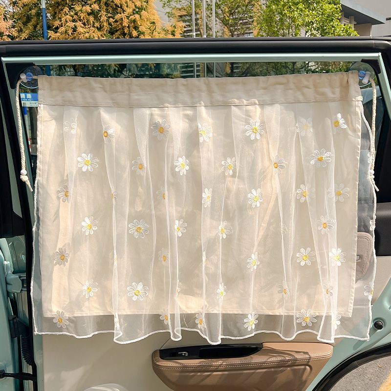 Lace Double-layer Suction Cup Small, Fresh And Cute Girls, Car Sunshade, Heat Insulation Curtain For All Seasons_autovado.com