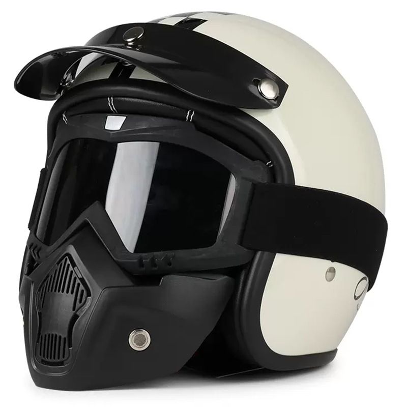 Retro Motorcycle Helmet 3/4 Open Face With Bluetooth & Interchangeable Goggles - ABS Lightweight Safety Helmet For Men & Women_autovado.com