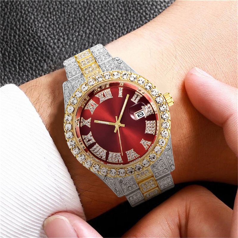 New men's steel belt quartz watch hip-hop business steel belt calendar men's full diamond men's watch men's_autovado.com
