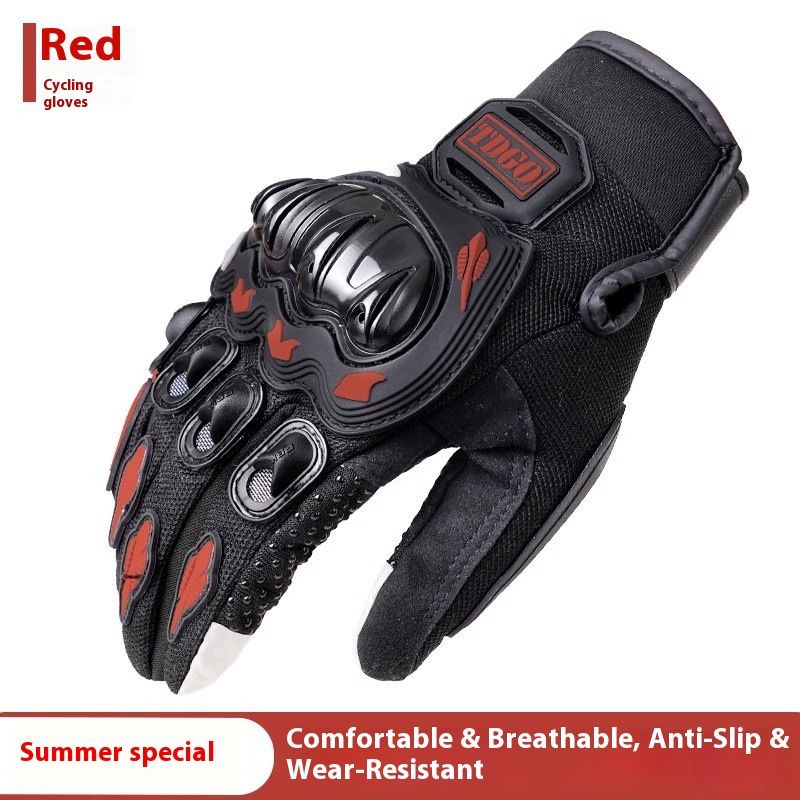 Motorcycle Gloves – All-Season Riding Gloves (Touchscreen, Anti-Slip, PE/Alloy/Carbon Shell, M/L/XL, Black/Red/Green)_autovado.com