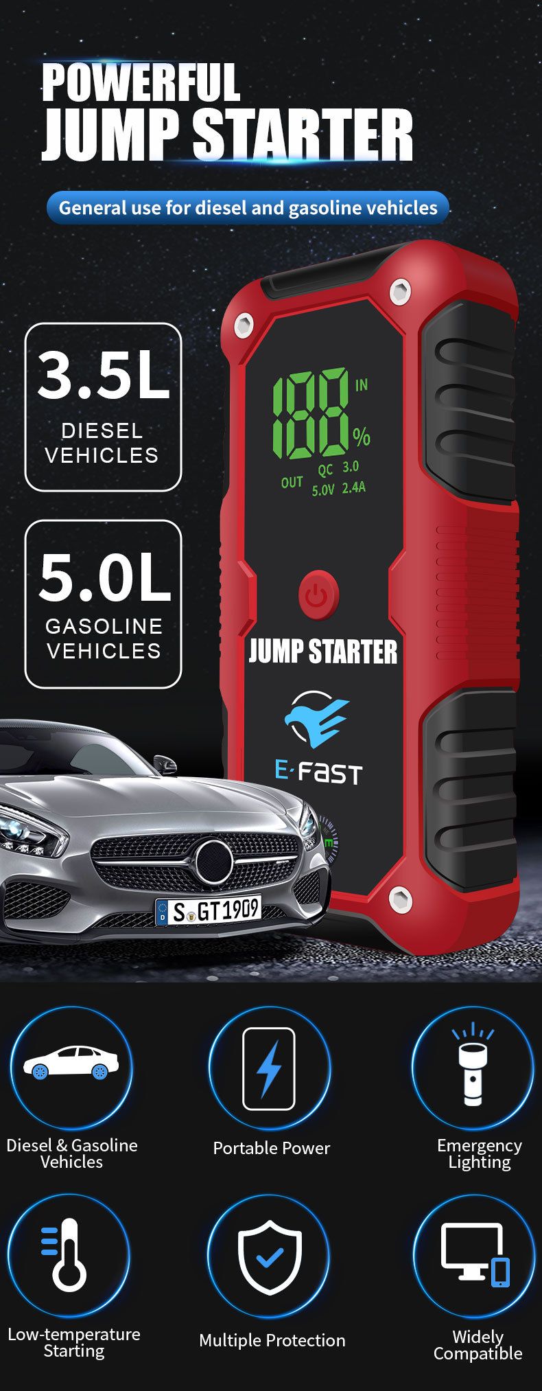 Portable Multi-Function Power Bank Emergency Jump Starter Outdoor Car Battery Rescue_autovado.com