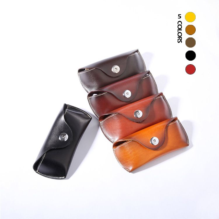 Unisex Vintage handmade leather eyewear case Portable leather eyewear storage bag Plant tanned leather cowhide eyewear bag_autovado.com