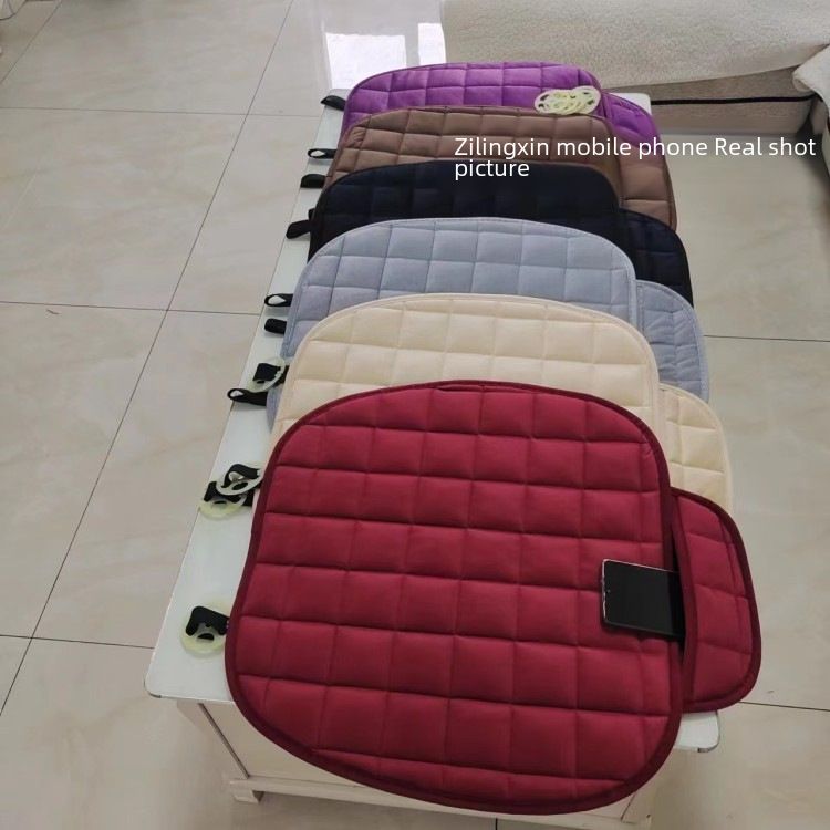 Winter car seat cushion no backrest square embroidered plush tie-free warm three-piece front and rear row single seat cushion_autovado.com