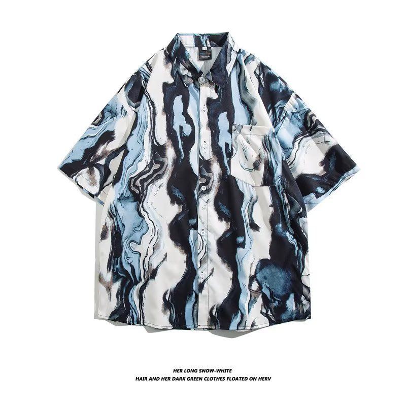 Men's clothing Retro Flower Shirt Short Sleeve Summer Vintage Loose Lapel Shirt Couple Jacket Wholesale_autovado.com