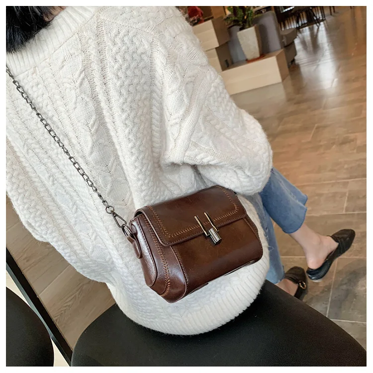 Vintage Trend Women's Crossbody Bag Chain Hasp Zipper PU Leather Square Shoulder Bags Chic Lady Versatile Pack_autovado.com