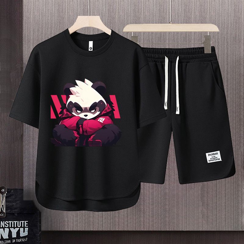 Men's Clothing 2024 Waffle Casual Summer Suit Men's Loose Teen Short sleeved T shirt Shorts Handsome Two piece Suit_autovado.com
